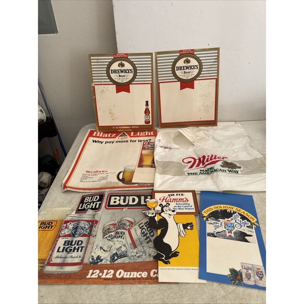 VTG 1980’s Beer Advertising Dewey’s Beer Miller Blatz Light Hamm’s Helleman’s
